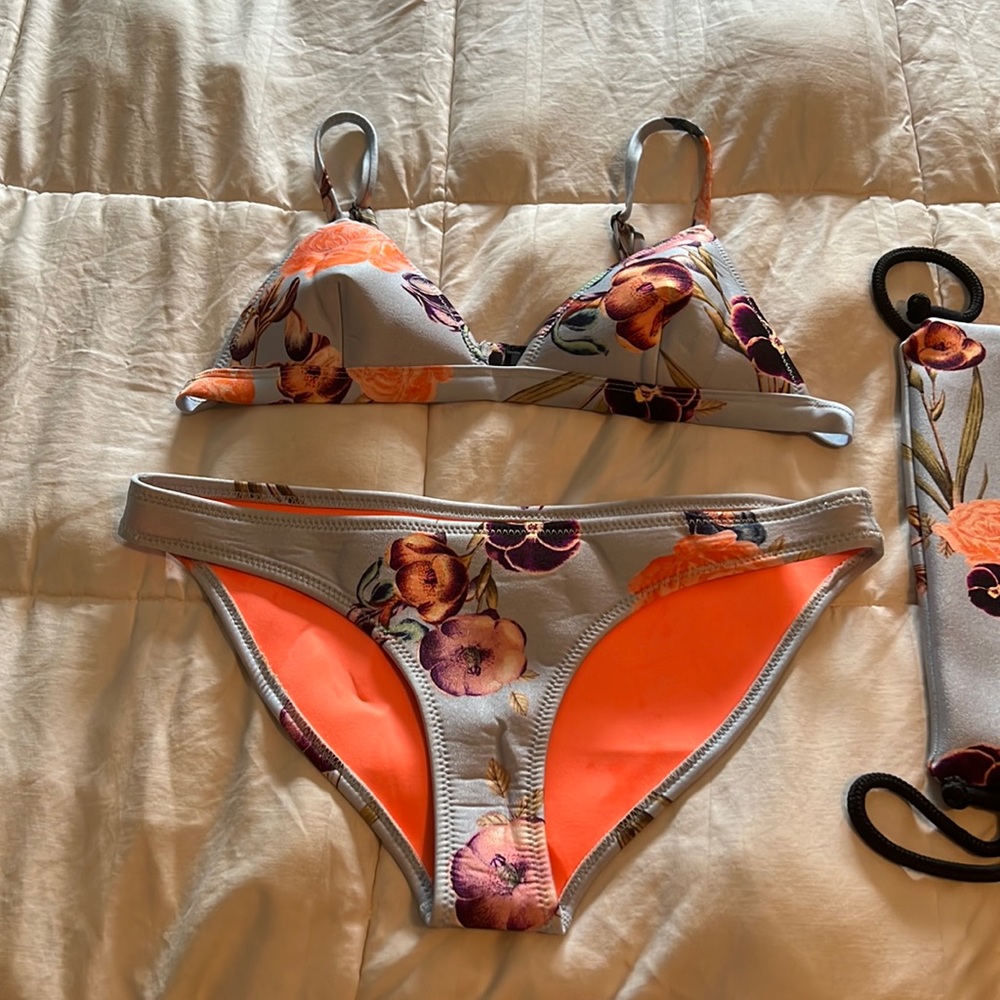 Triangl Swimwear Floral Bikini - Gray and Orange